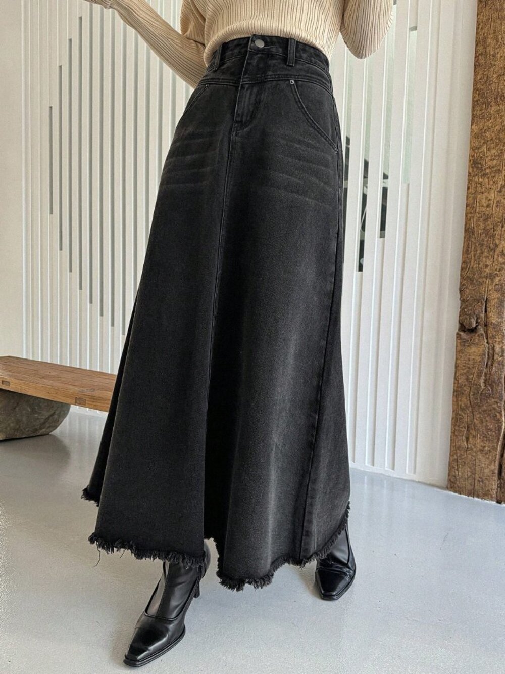 Dark denim Casual Women's Plain Long Denim Skirt